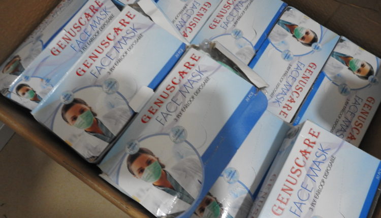 Face mask stock in a shop at Okaishie