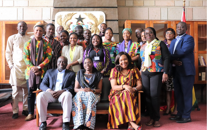 Youth leaders for Health Ghana, led by Dr. Anie (seated far right) meeting with Ghana Ambassador to Ethiopia (Her Excellency Amma Twum-Amoah seated in the middle), January 2020