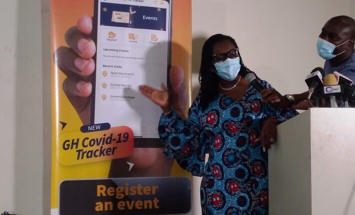 Communications Minister Mrs Ursula Owusu-Ekuful unveils the new GH COVID-10 tracker app