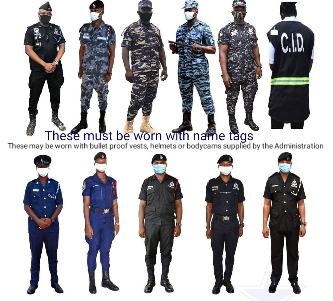 Various designs and variations of the current police uniforms