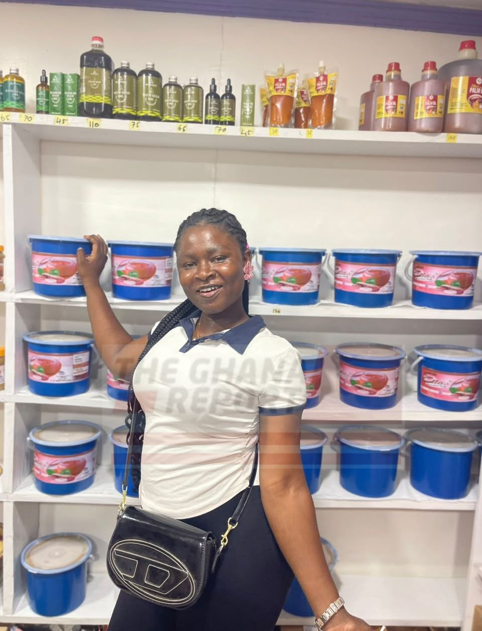 Emmanuella Avane sells groundnut paste, shea butter, dawadawa, powder and several other natural products in Bolgatanga